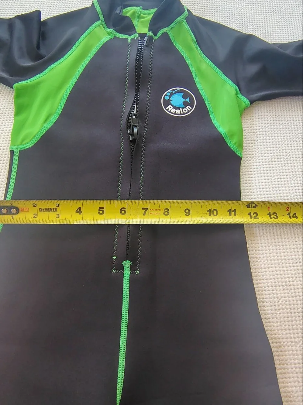 Realon Kids' Black and Green Long-Sleeve Swim Suit Size M.